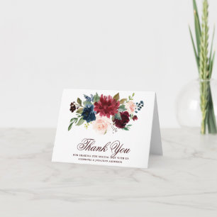 Tarjeta De Agradecimiento Burgundy Rojo Marino Floral Rústico Boho Gracias