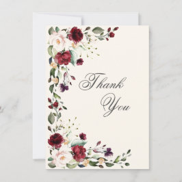 Tarjeta De Agradecimiento Burgundy Rosa Floral de Acuarela 