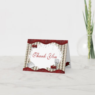 Tarjeta de agradecimiento Burgundy Rose Silver Hea