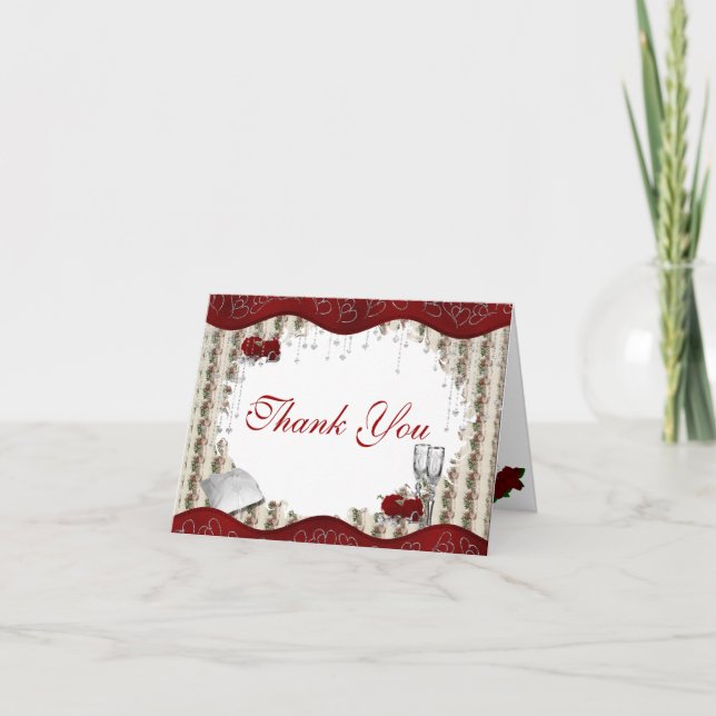 Tarjeta de agradecimiento Burgundy Rose Silver Hea (Anverso)