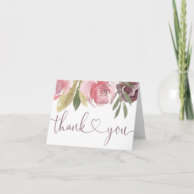 Tarjeta De Agradecimiento Burgundy rubio ruidoso floral rosa de agradecimien (Anverso)
