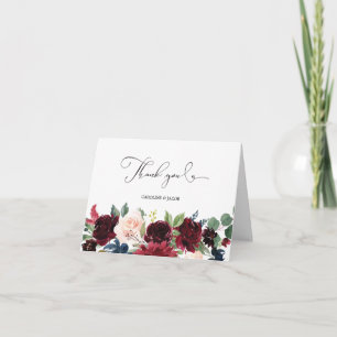 Tarjeta De Agradecimiento Burgundy Rubor Azul Marino Floral Boda Agradecimie