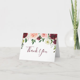 Tarjeta De Agradecimiento Burgundy Rubor Floral Boda Gracias