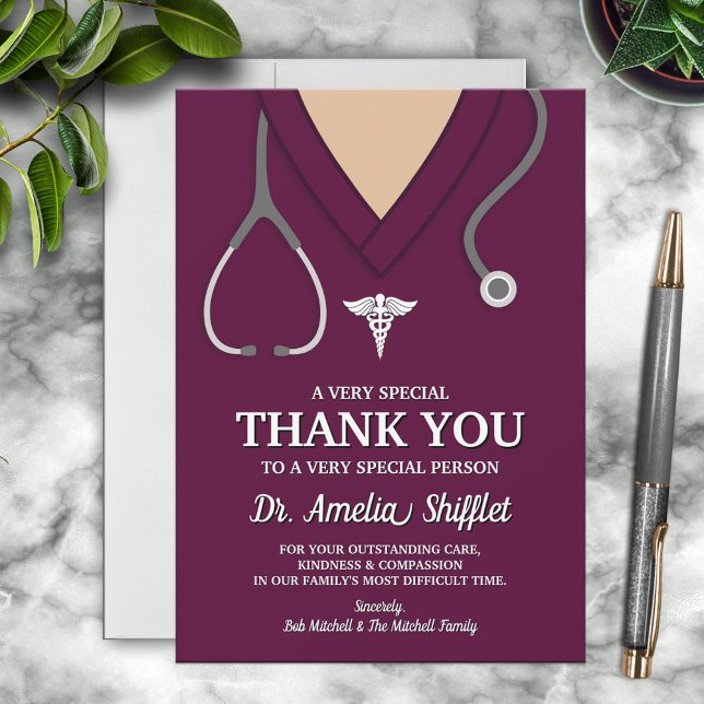 Tarjeta De Agradecimiento Burgundy Scrubs Medical Professional Gracias (Subido por el creador)