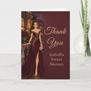Tarjeta de agradecimiento Burgundy Sweet Sixteen