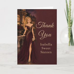 Tarjeta de agradecimiento Burgundy Sweet Sixteen