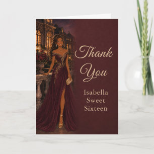 Tarjeta de agradecimiento Burgundy Sweet Sixteen