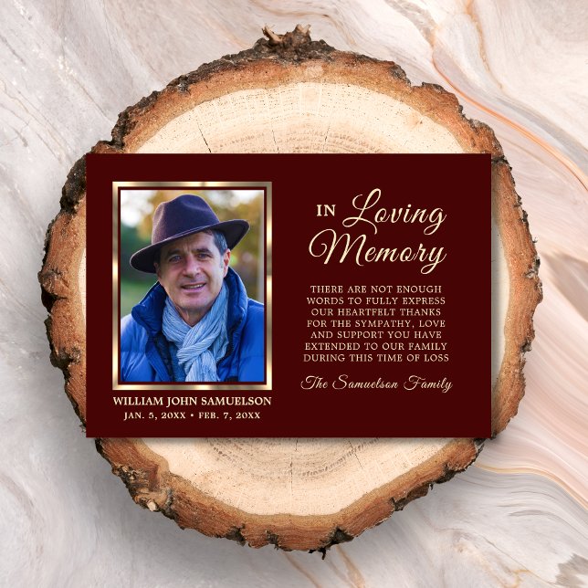 Tarjeta De Agradecimiento Burgundy Sympathy Funeral Memory THANK YOU Photo (Subido por el creador)