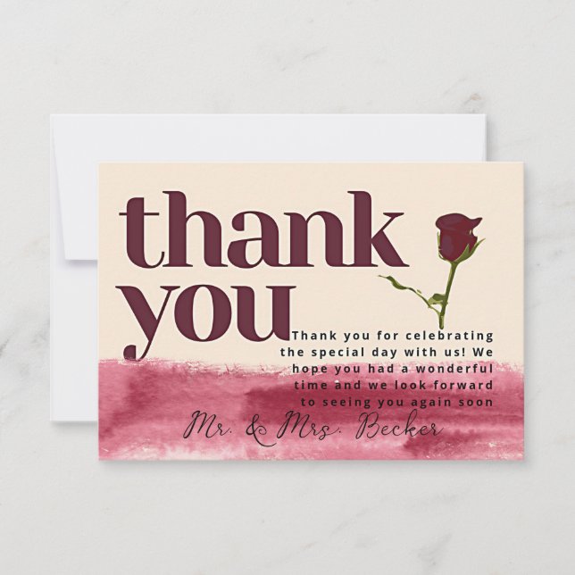 Tarjeta De Agradecimiento Burgundy wedding thank you cards (Anverso)