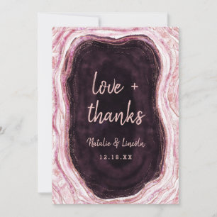 Tarjeta De Agradecimiento Burgundy y geoda de oro rosa boda amor y gracias