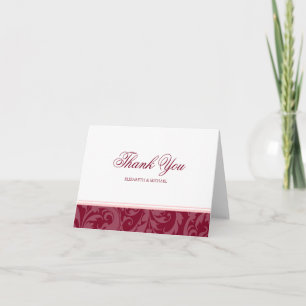 Tarjeta De Agradecimiento Burgundy y Rosa Desmayo Damask Swirl Gracias