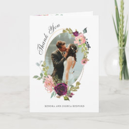 Tarjeta De Agradecimiento Burgundy y Rubor Floral Boda Foto Gracias