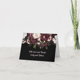 Tarjeta De Agradecimiento Burgundy y Rubor Pink Florals on Black Gracias
