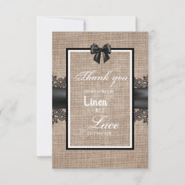 Tarjeta De Agradecimiento Burlap, boda de Linen y encaje, gracias