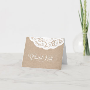 Tarjeta De Agradecimiento Burlap Lace Doily (Tarjeta de nota)