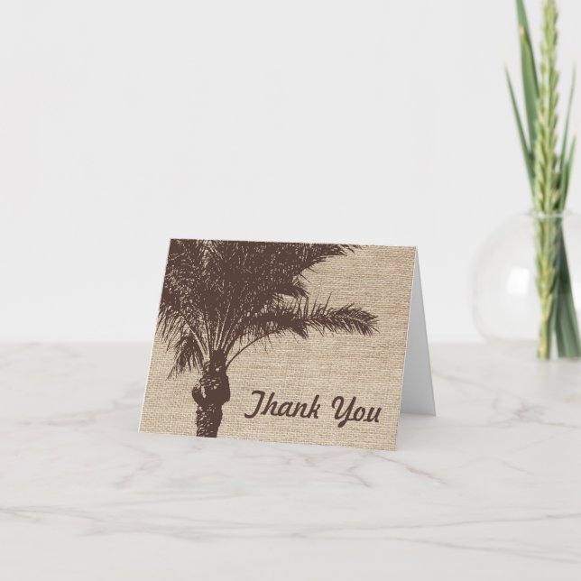 Tarjeta De Agradecimiento Burlap Palm Tree Brown (Anverso)