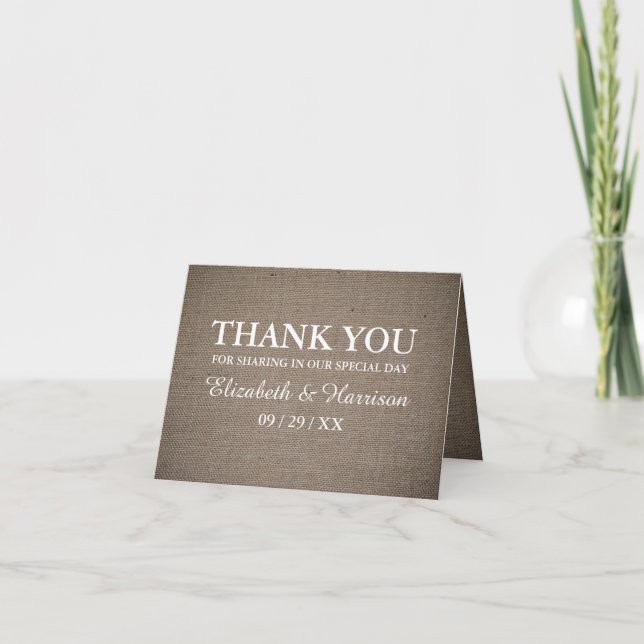 Tarjeta De Agradecimiento Burlap Weddig (Anverso)