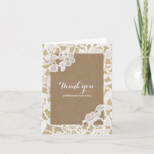 Tarjeta De Agradecimiento Burlap y encaje floral blanco elegante boda rústic