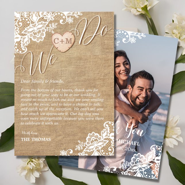 Tarjeta De Agradecimiento Burlap Y Enfrentamiento Rústico De Campo (Subido por el creador)