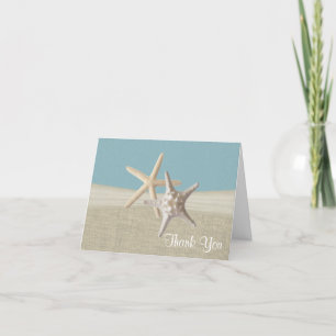Tarjeta De Agradecimiento Burlap y Starfish Sky Blue Gracias