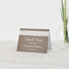 Tarjeta De Agradecimiento Burlap y Vintage White Lace Weddig