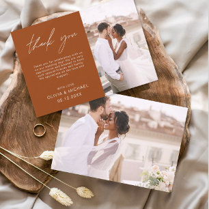 Tarjeta De Agradecimiento Burnt Orange Wedding Thank You Photo Minimalist