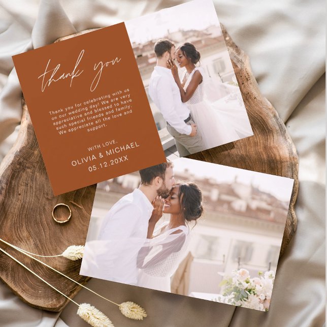 Tarjeta De Agradecimiento Burnt Orange Wedding Thank You Photo Minimalist (Subido por el creador)