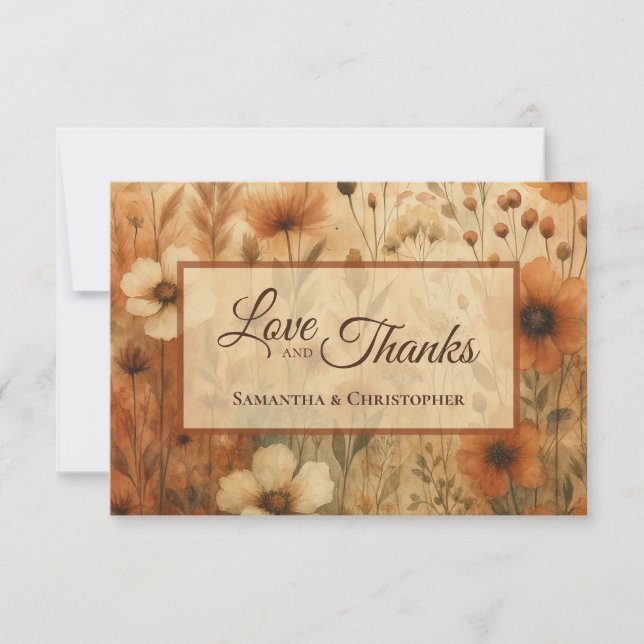Tarjeta De Agradecimiento Burnt Sienna Boho Chic Floral Love Thanks Wedding (Anverso)