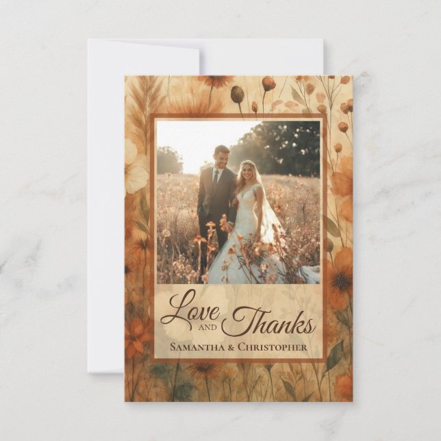 Tarjeta De Agradecimiento Burnt Sienna Boho Wildflowers Photo & Note Wedding (Anverso)