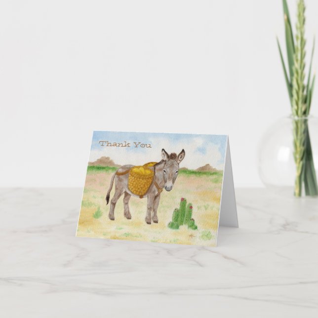 Tarjeta De Agradecimiento Burro con Basket gracias notecard (Anverso)
