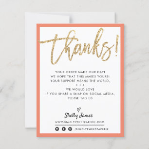 Tarjeta De Agradecimiento BUSINESS GRACIAS moda moderna purpurina naranja