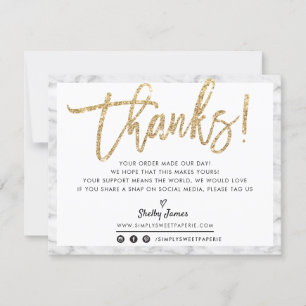 Tarjeta De Agradecimiento BUSINESS GRACIAS moda purpurina de oro de mármol