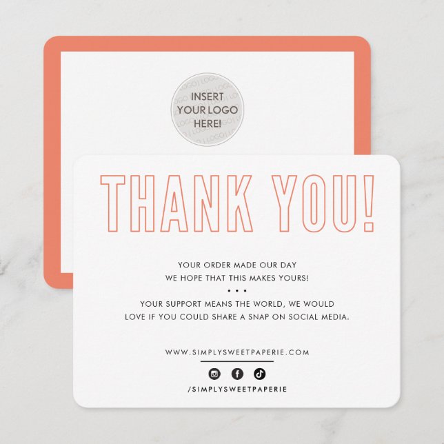 Tarjeta De Agradecimiento BUSINESS GRACIAS naranja de tipografía de esquema (Anverso / Reverso)