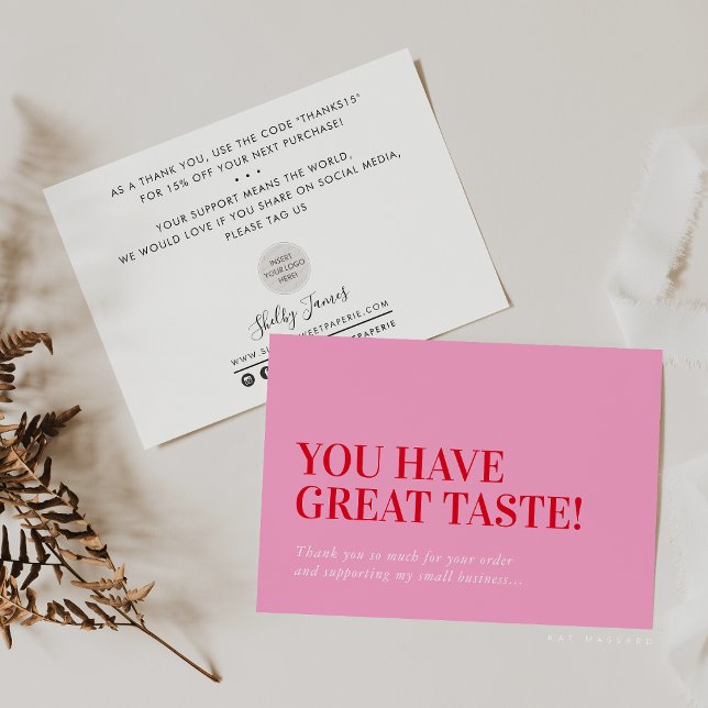Tarjeta De Agradecimiento BUSINESS INSERT modern thank you cute red pink (Subido por el creador)