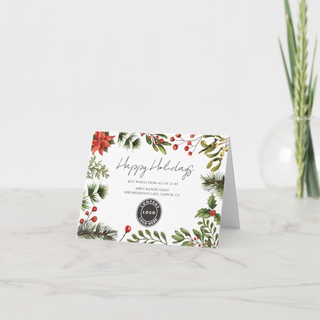 Tarjeta De Agradecimiento Business Logo Employees Christmas Holiday Card (Anverso)