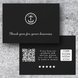 Tarjeta De Agradecimiento Business Logo Review Link QR Code Thank You Black