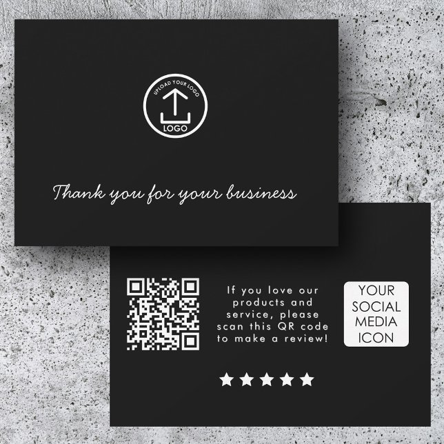 Tarjeta De Agradecimiento Business Logo Review Link QR Code Thank You Black (Business Logo Review Link QR Code Thank You Black)