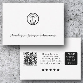 Tarjeta De Agradecimiento Business Logo Review Link QR Code Thank You White