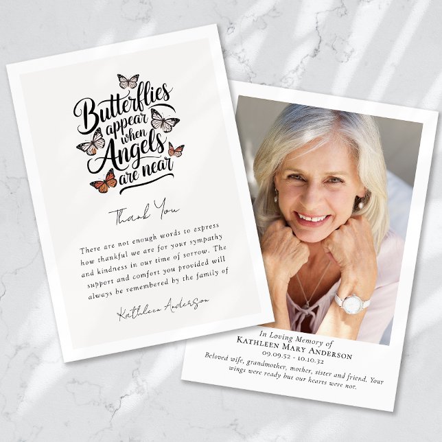 Tarjeta De Agradecimiento Butterflies Angels Foto Memorial Funeral (Subido por el creador)