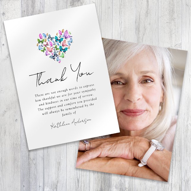 Tarjeta De Agradecimiento Butterflies Heart Photo Sympathy Funeral (Subido por el creador)