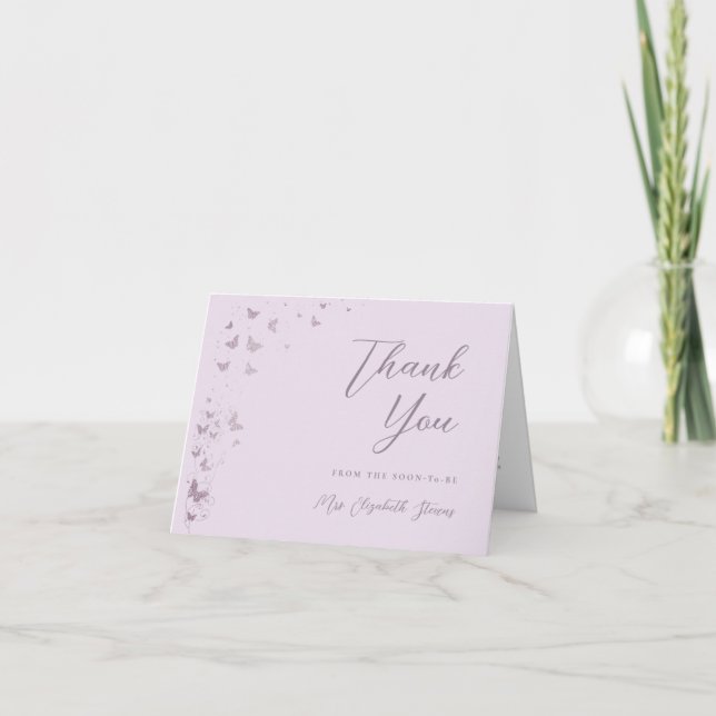 Tarjeta De Agradecimiento Butterflies Lilac Silver Bridal Shower plegado (Anverso)