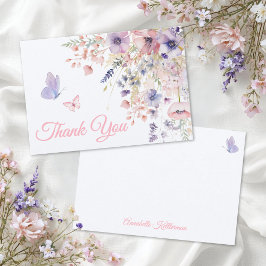 Tarjeta De Agradecimiento Butterfly Blush Pink Purple Wildflower