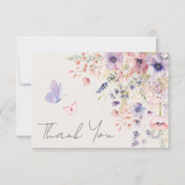 Tarjeta De Agradecimiento Butterfly Blush Pink Purple Wildflower