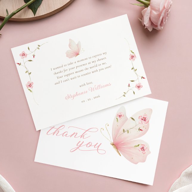 Tarjeta De Agradecimiento Butterfly Floral Baby Shower Thank You Card (Subido por el creador)