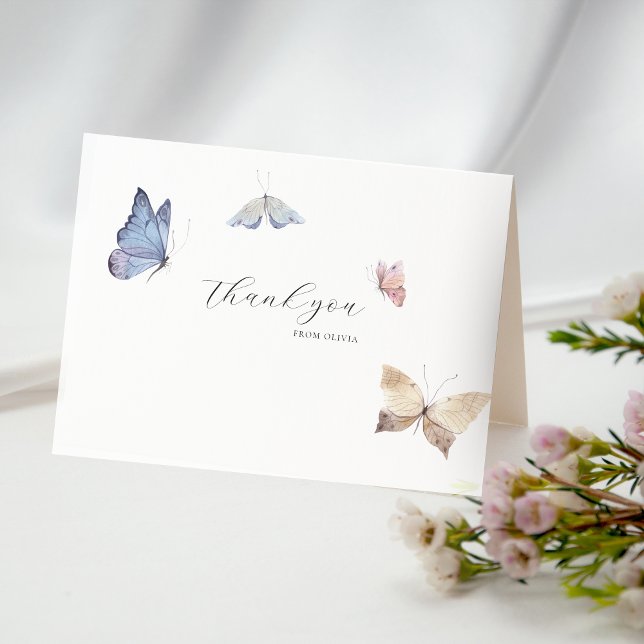 Tarjeta De Agradecimiento Butterfly Girl Baby Shower  (Butterfly Girl Baby Shower Thank You Card)