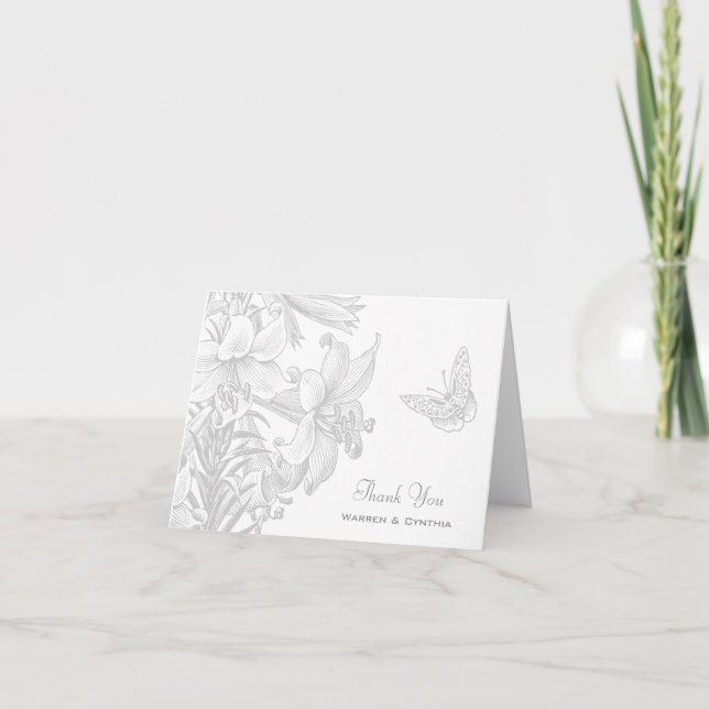 Tarjeta De Agradecimiento Butterfly Lilies Silver 25° Aniversario Gracias (Anverso)
