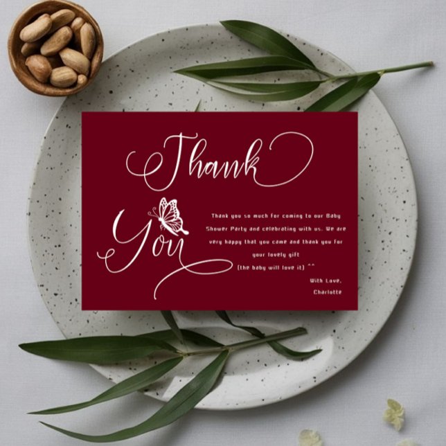 Tarjeta De Agradecimiento Butterfly Modern Minimal Baby Shower (Subido por el creador)