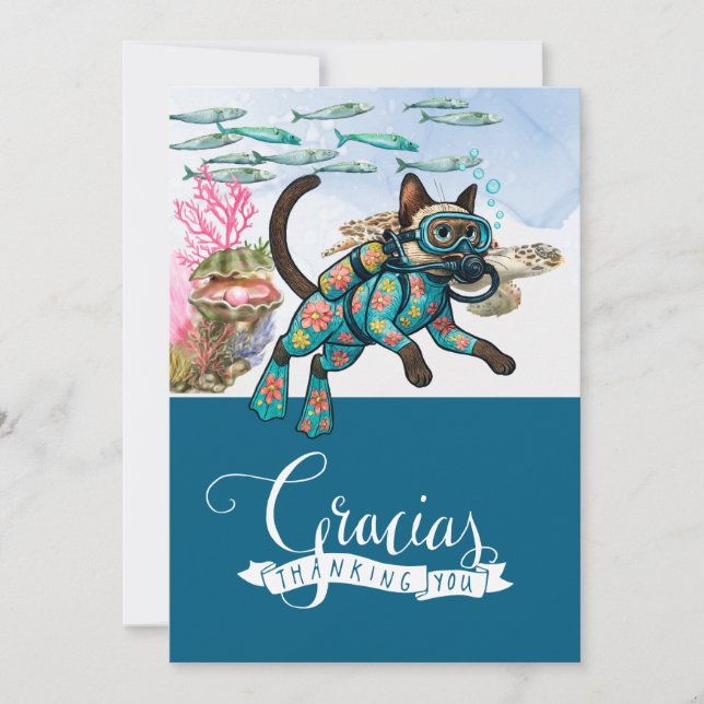 Tarjeta De Agradecimiento Buzo de gato siamés (Anverso)
