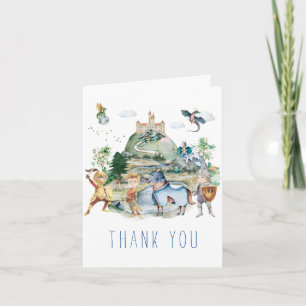 Tarjeta De Agradecimiento Caballeros & Dragones Cumpleaños Medieval Real