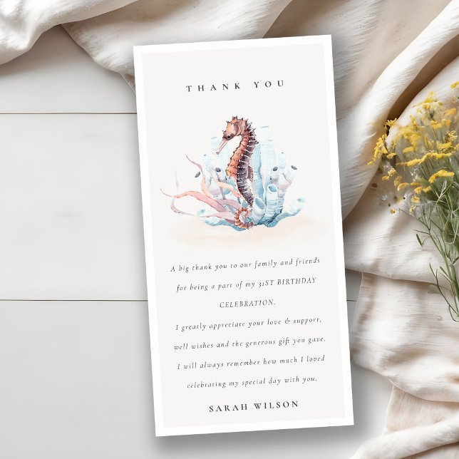 Tarjeta De Agradecimiento Caballito de mar submarino algas coral cumpleaños  (Subido por el creador)